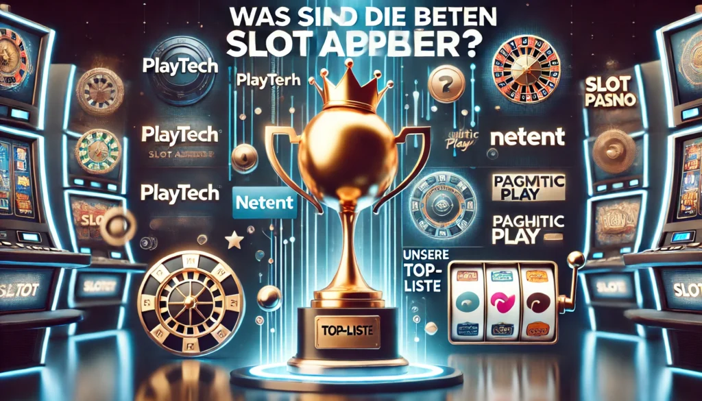 DALLE 20250323 132237 A bold and engaging 169 thumbnail for a blog post titled Was sind die besten Slot Anbieter The background features a sleek digital casino theme w SlotsProject