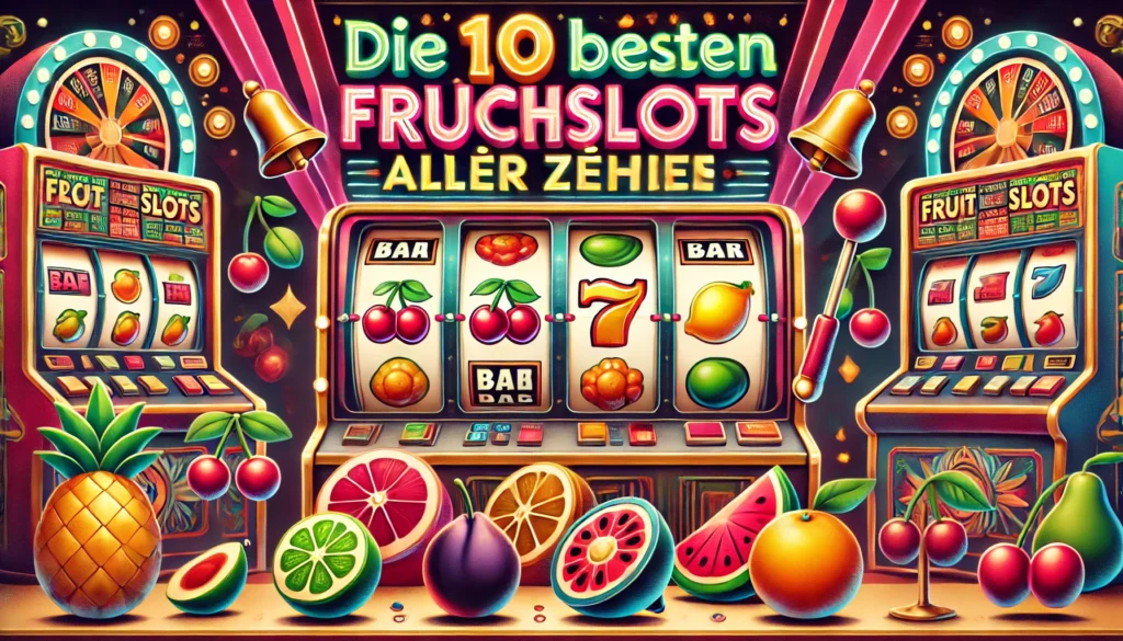 DALLE 20250327 122451 A colorful and retrostyle 169 banner image for a blog post titled Die 10 besten Früchteslots aller Zeiten The 10 best fruit slots of all time T SlotsProject
