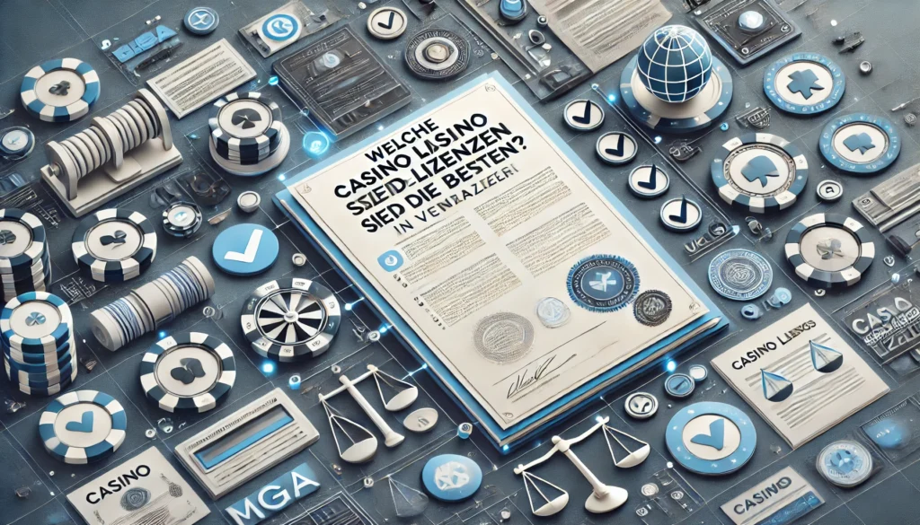 DALLE 20250327 132451 A professional and informative 169 banner image for a blog post titled Welche CasinoLizenzen sind die besten Ein Vergleich Which casino licenses SlotsProject