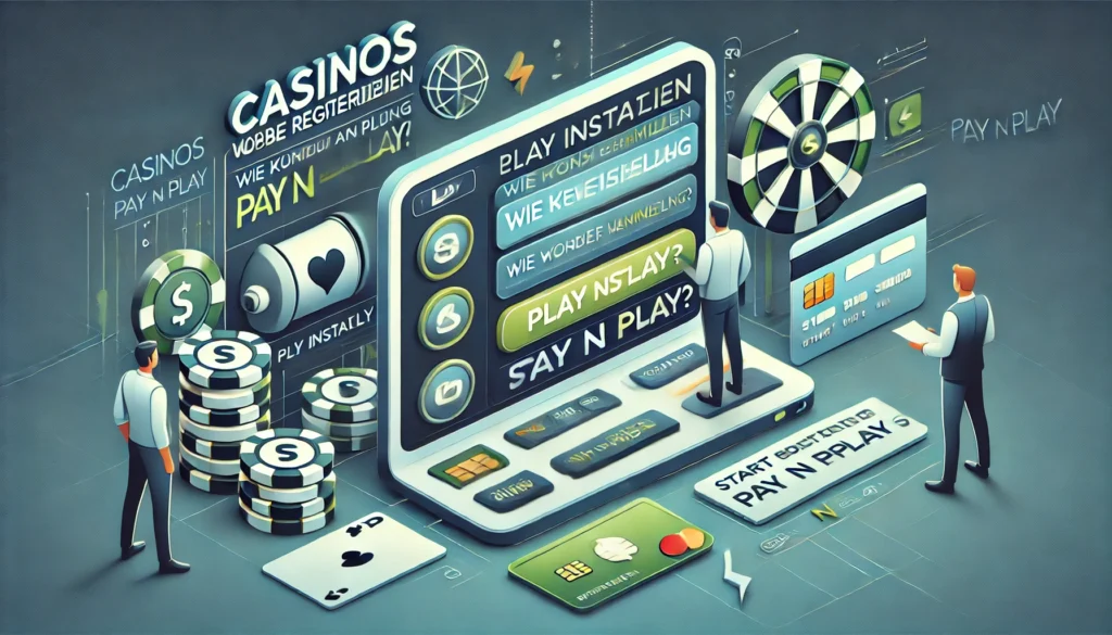 DALLE 20250327 132900 A modern and clear 169 banner image for a blog post titled Casinos ohne Registrierung Wie funktioniert Pay N Play Casinos without registration SlotsProject