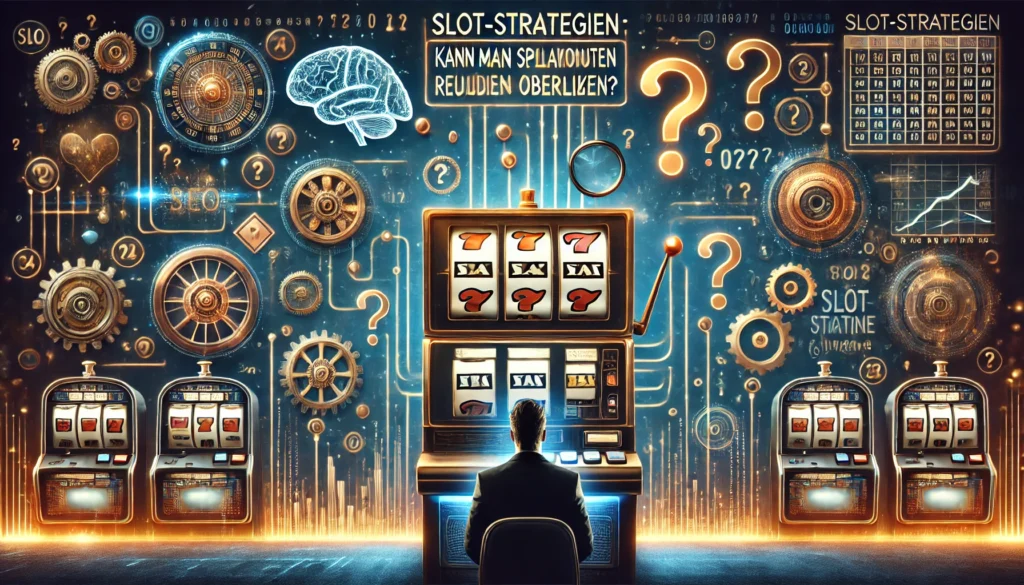 DALLE 20250327 140759 A visually intriguing and thoughtprovoking 169 banner image for a blog post titled SlotStrategien Kann man Spielautomaten wirklich überlisten SlotsProject